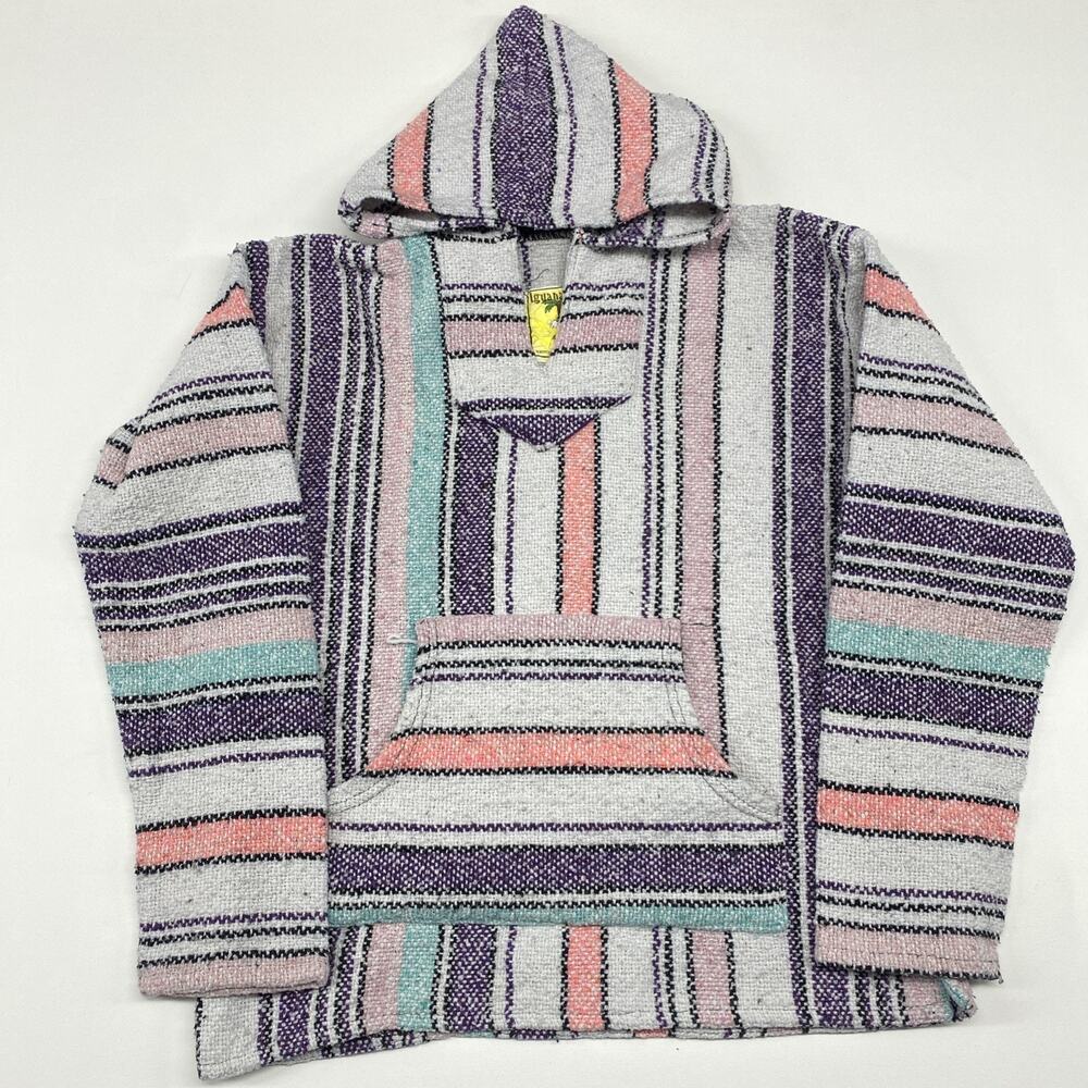 Iguana Jack Baja Multi Color Hoodie Surfer Pink Rug Hippie Sweatshirt Medium